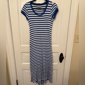 Lauren Essentials Blue and White Nautical Striped Maxi Dress Small
